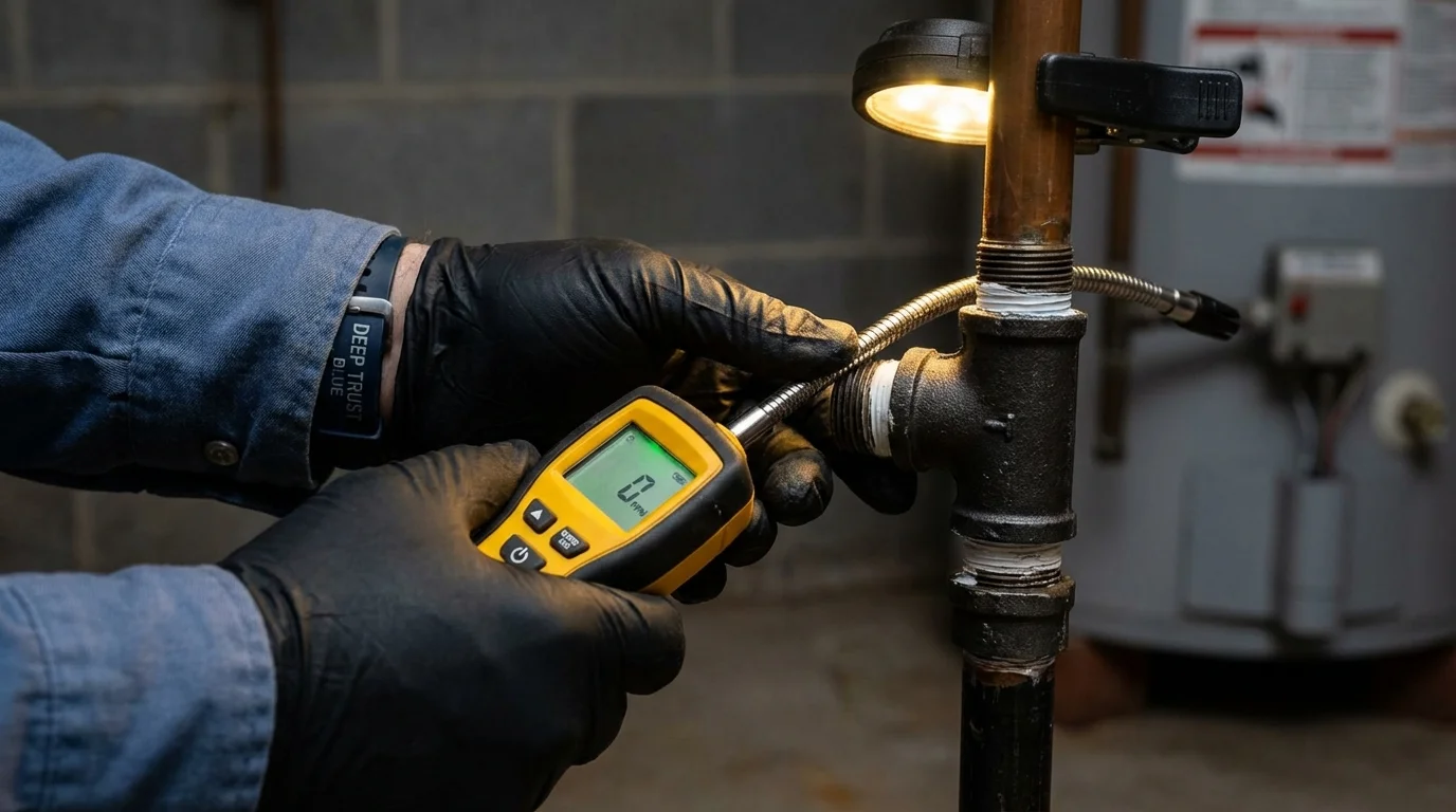 Gas leak detection with electronic sniffer by Johns Plumbing LLC in Shandon