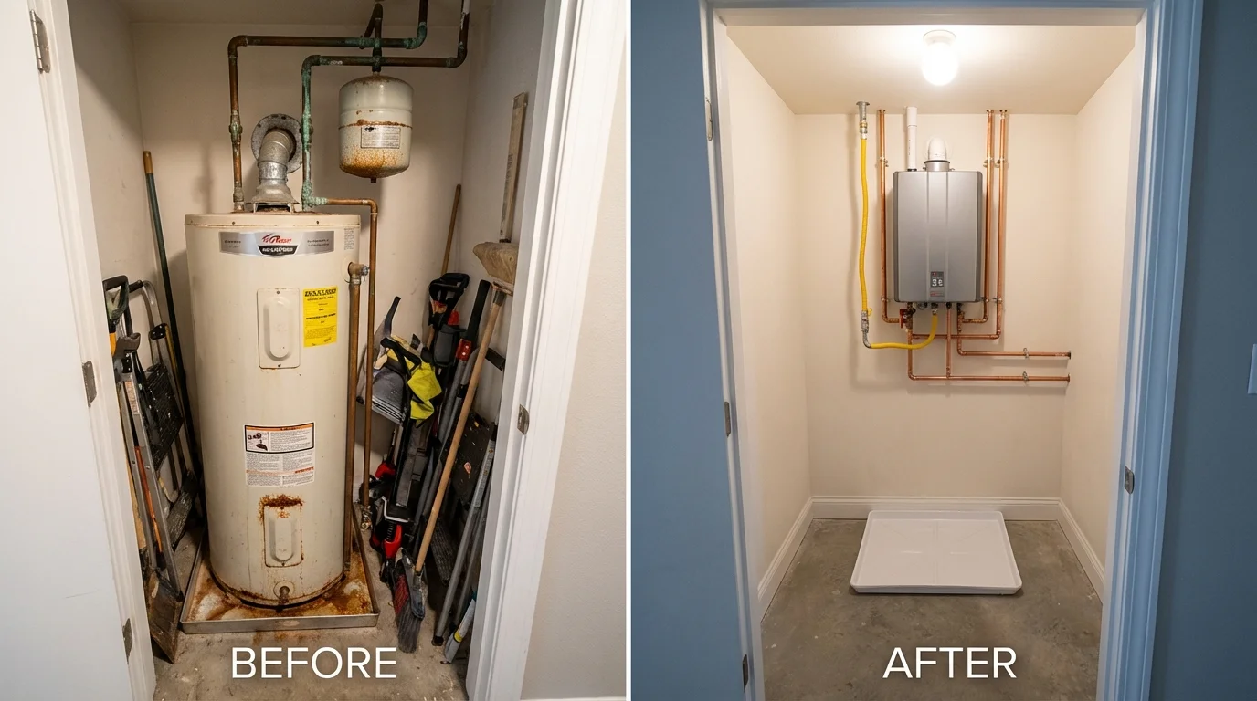 Tank water heater versus wall-mounted tankless unit comparison for Shandon, CA homeowners