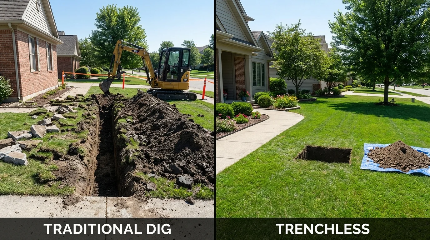 Trenchless sewer repair with minimal yard damage versus traditional excavation in Shandon, CA